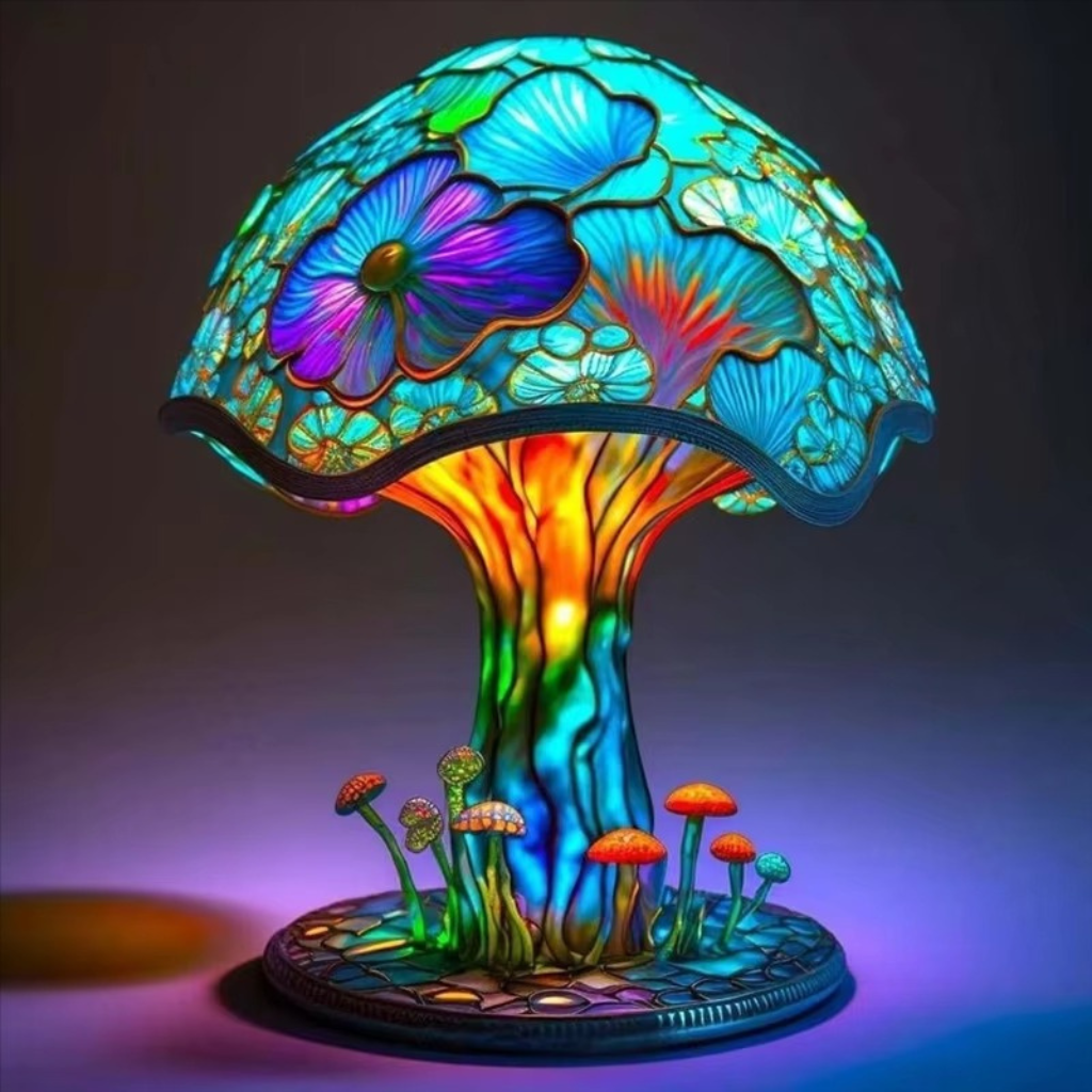 The Amara Stained Glass Mushroom Decor Lamp