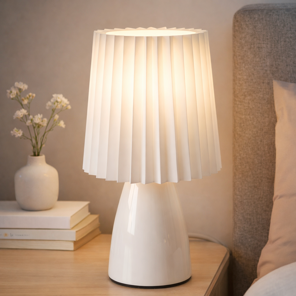 The Velora Ceramic Bedside Table Warm LED Night Light
