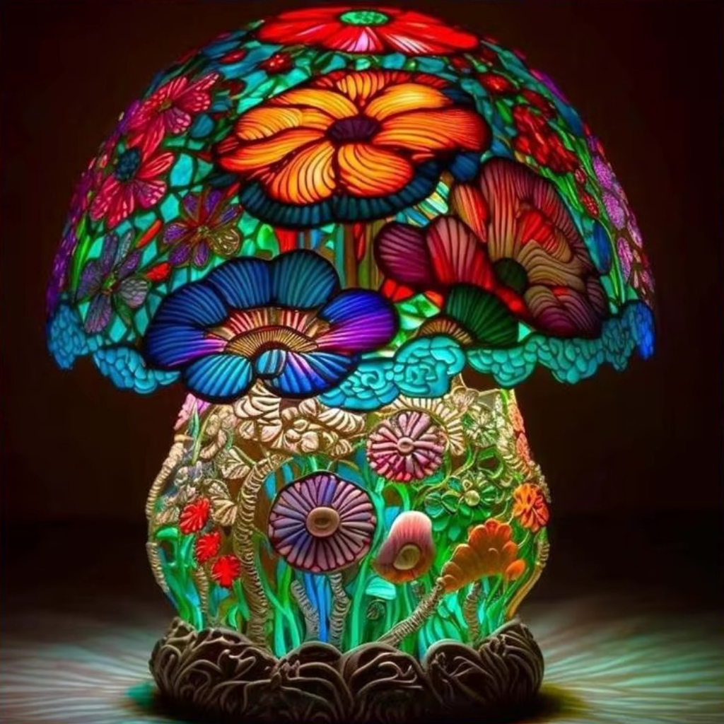 The Amara Stained Glass Mushroom Decor Lamp