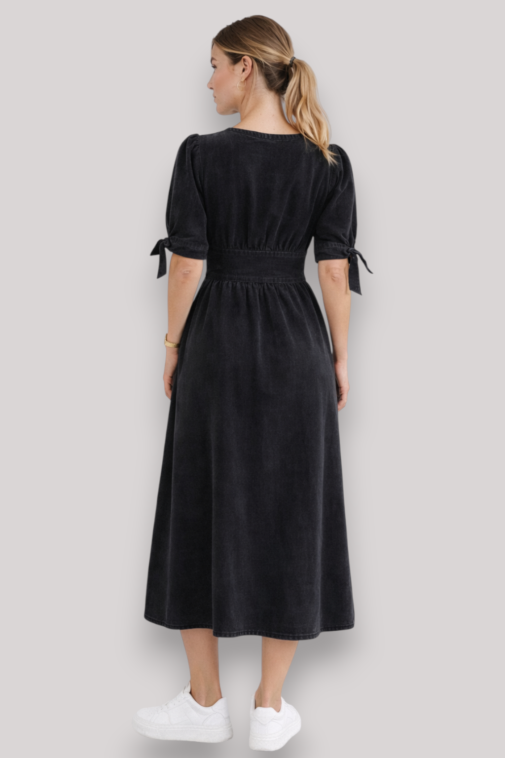 The Adeline Women's Maxi Dress Knee Length Button Up V Neck