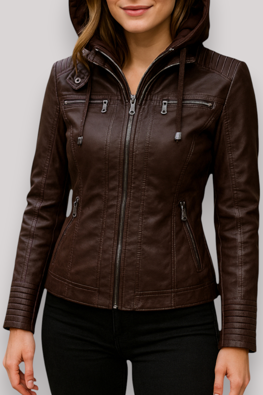 The Hartley Hooded PU Winter Jacket Warm Casual Coat