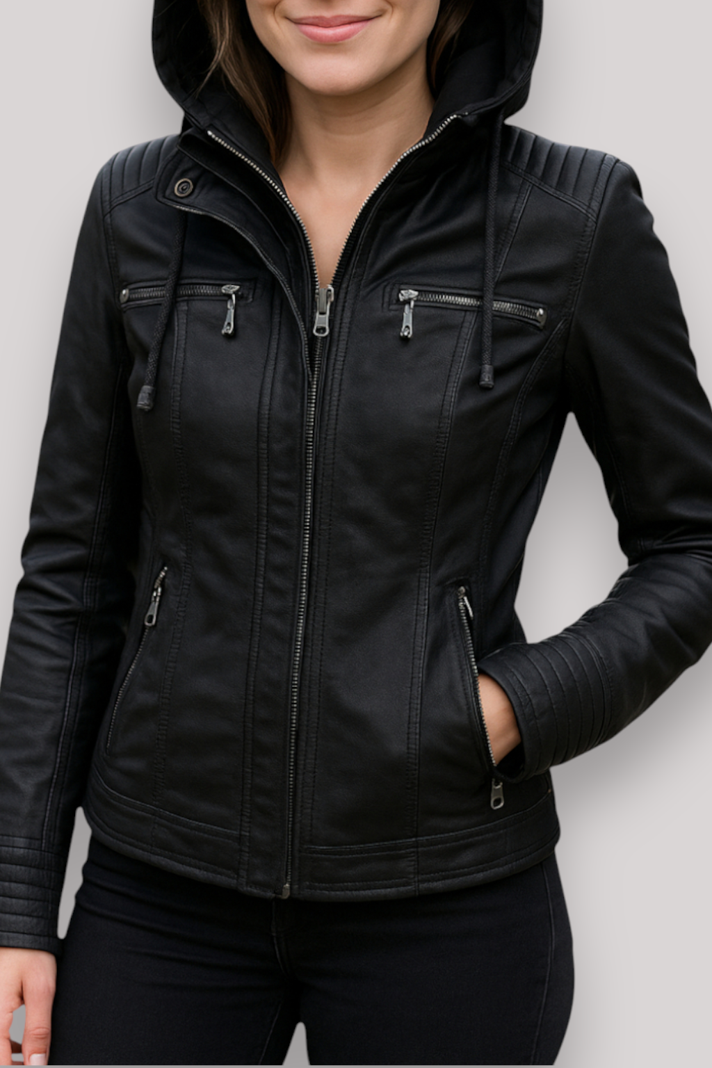 The Hartley Hooded PU Winter Jacket Warm Casual Coat