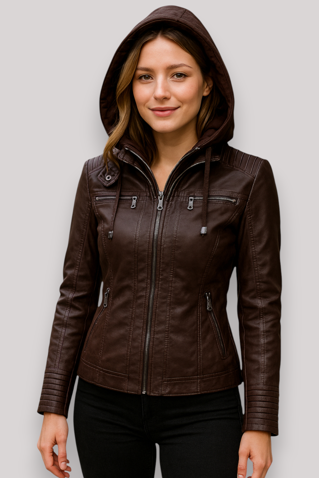 The Hartley Hooded PU Winter Jacket Warm Casual Coat