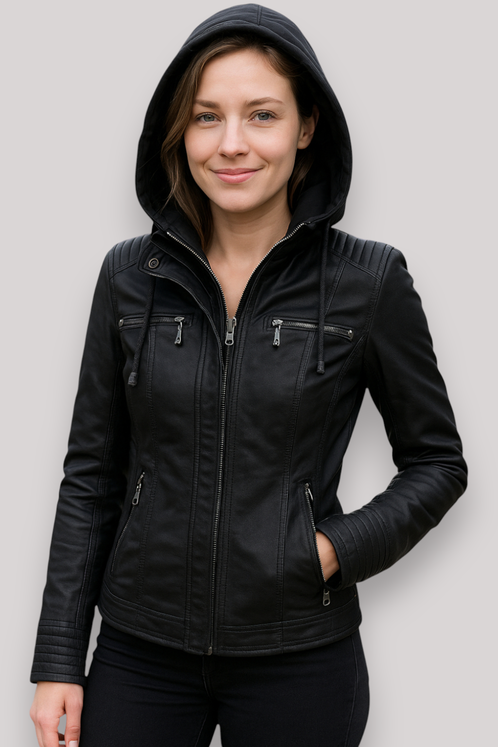 The Hartley Hooded PU Winter Jacket Warm Casual Coat