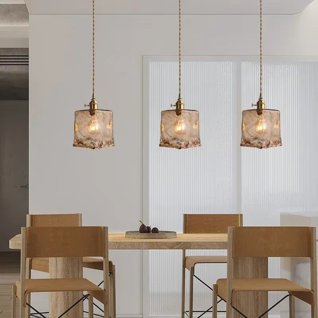 The Ambera Japanese Style Glass Pendant Light