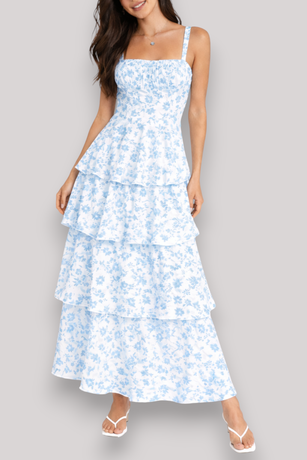 The Amelia Floral Maxi Dress Square Neck Tiered Summer Holiday Beach Style