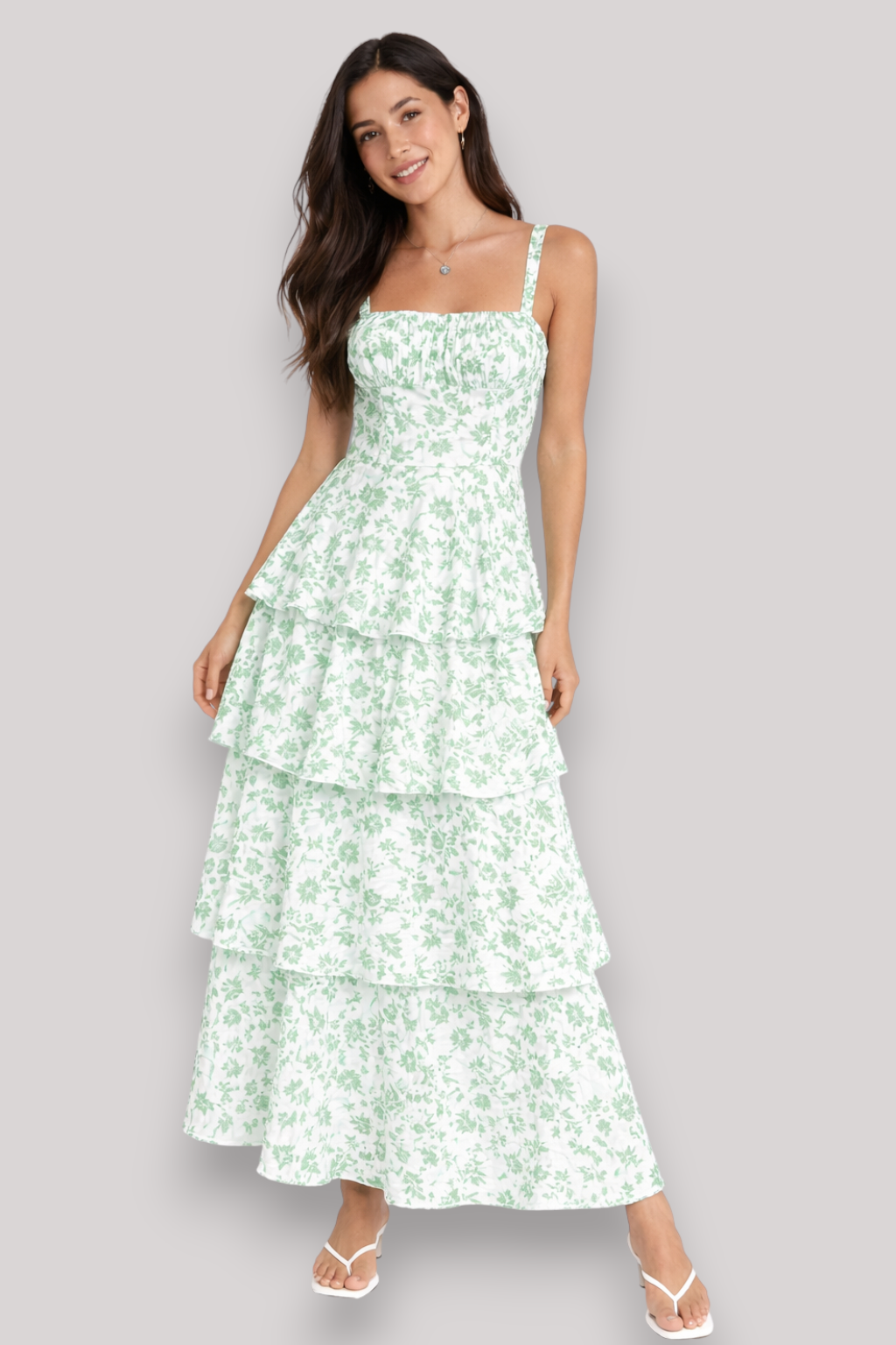 The Amelia Floral Maxi Dress Square Neck Tiered Summer Holiday Beach Style