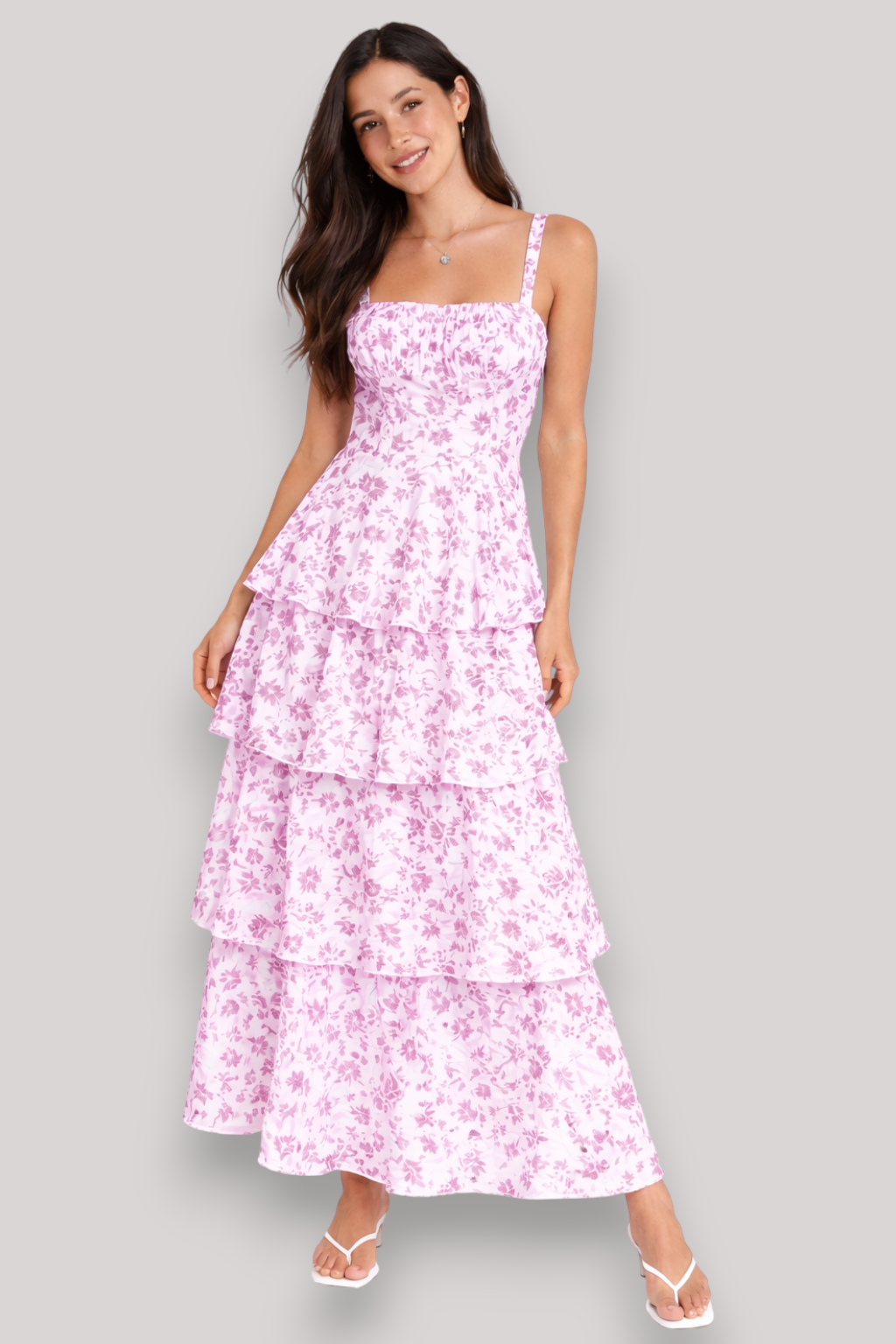 The Amelia Floral Maxi Dress Square Neck Tiered Summer Holiday Beach Style