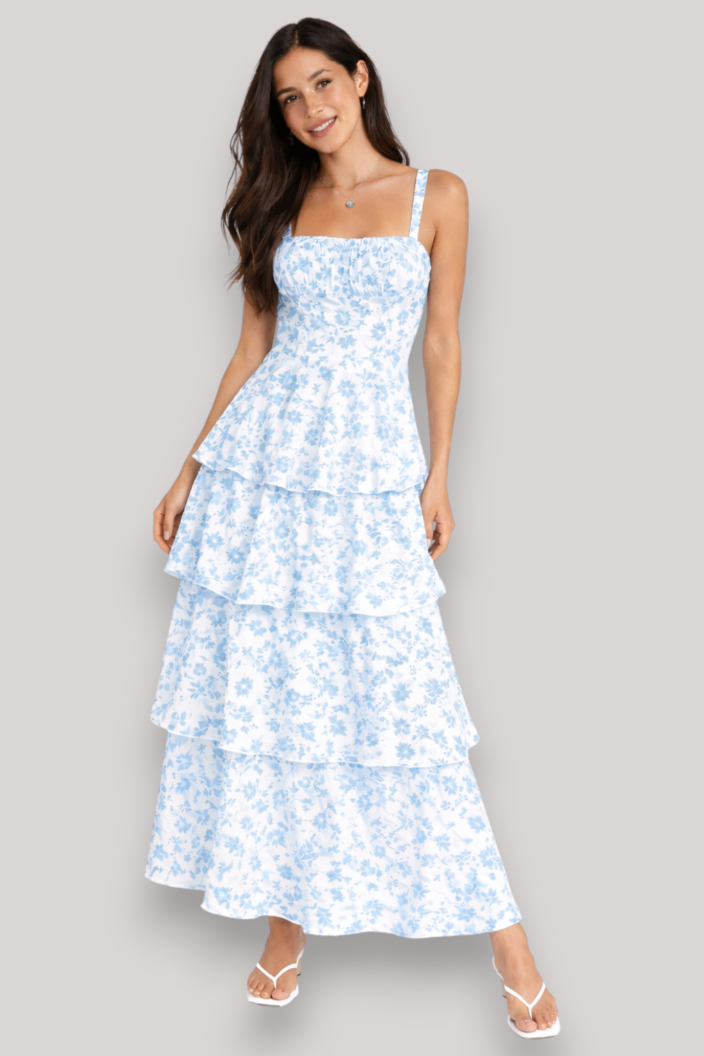 The Amelia Floral Maxi Dress Square Neck Tiered Summer Holiday Beach Style