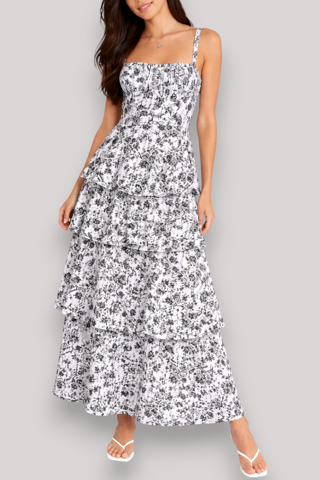 The Amelia Floral Maxi Dress Square Neck Tiered Summer Holiday Beach Style