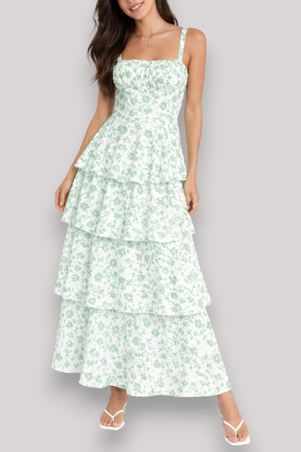 The Amelia Floral Maxi Dress Square Neck Tiered Summer Holiday Beach Style