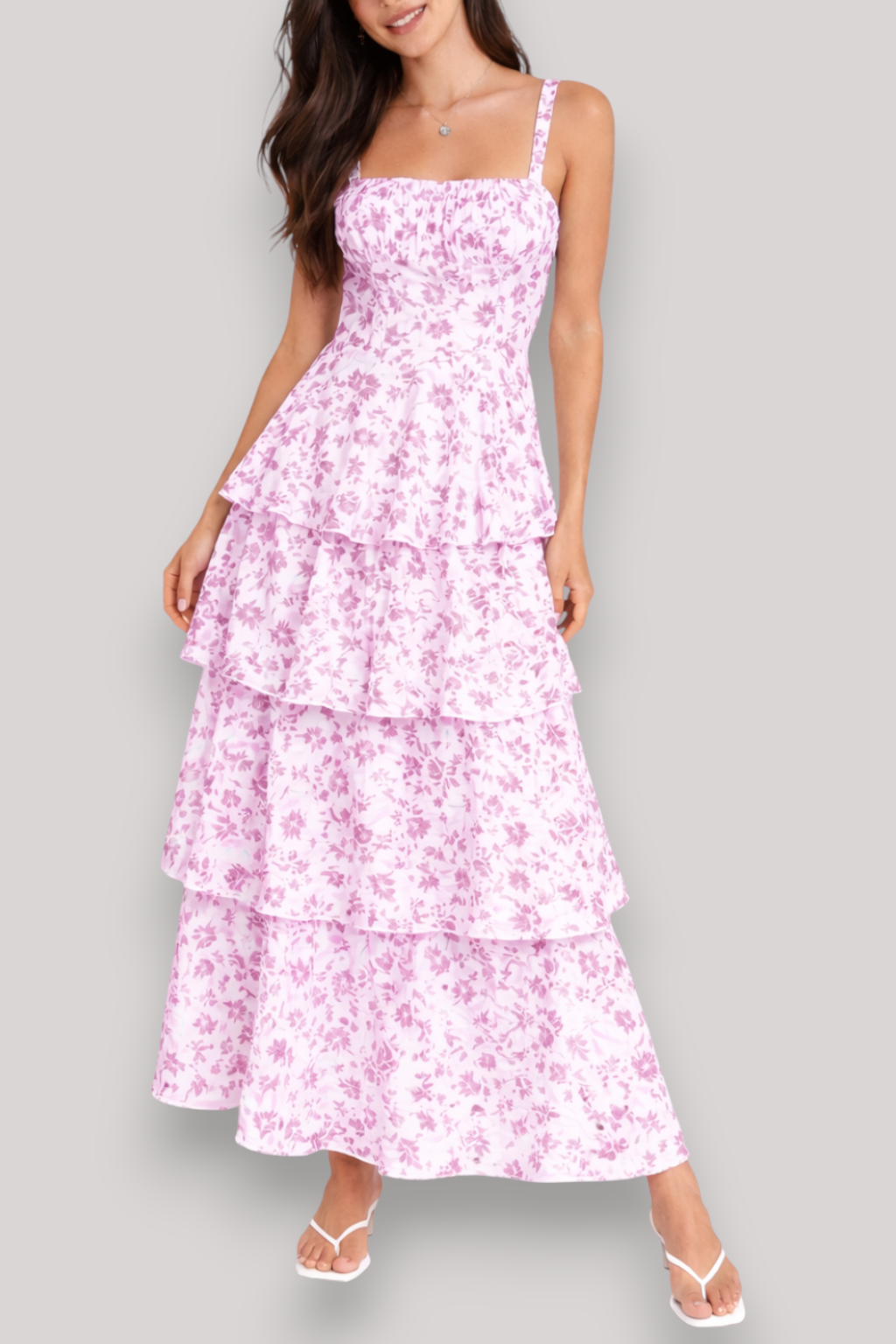 The Amelia Floral Maxi Dress Square Neck Tiered Summer Holiday Beach Style