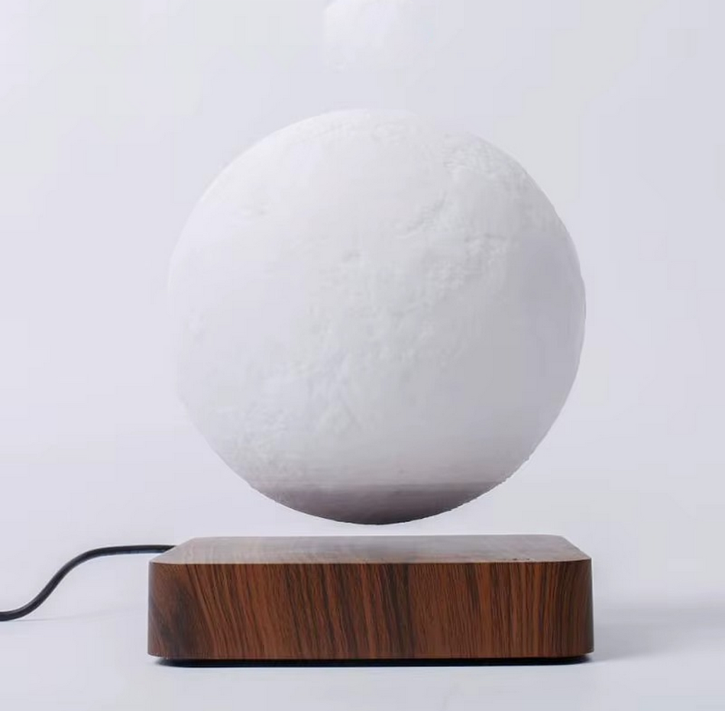 The Auralith Levitating 3-Colour Moon Lamp With Wooden Base