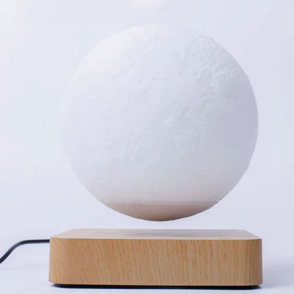 The Auralith Levitating 3-Colour Moon Lamp With Wooden Base