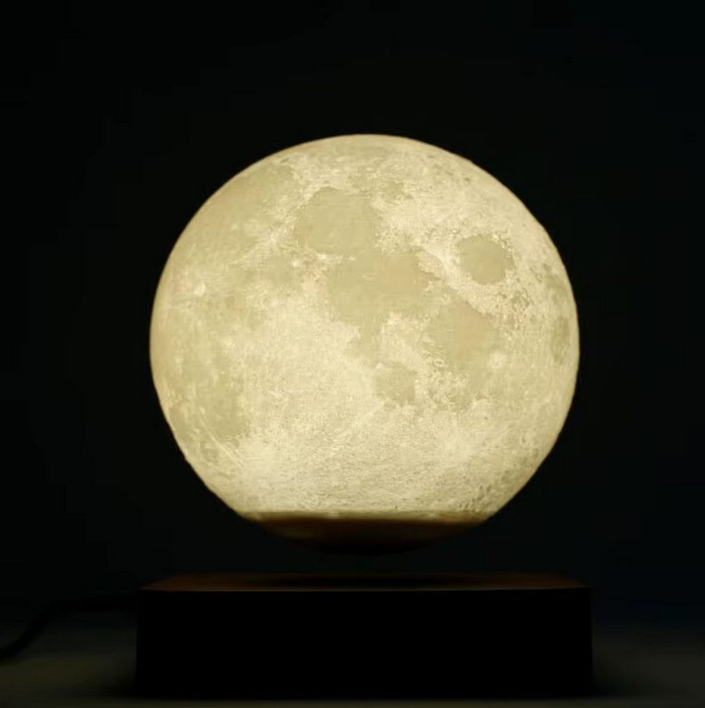 The Auralith Levitating 3-Colour Moon Lamp With Wooden Base
