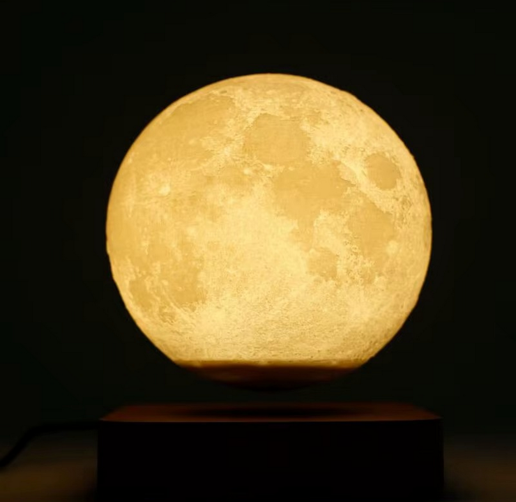 The Auralith Levitating 3-Colour Moon Lamp With Wooden Base