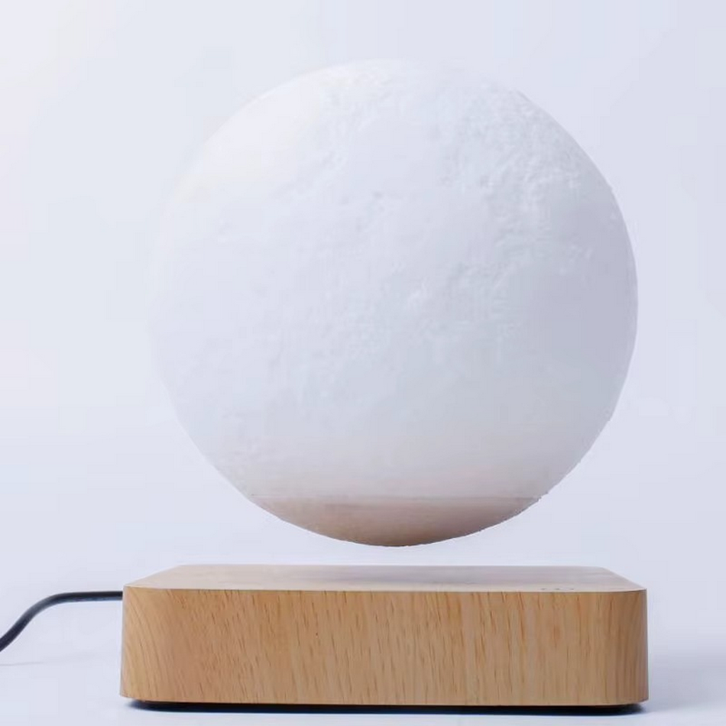 The Auralith Levitating 3-Colour Moon Lamp With Wooden Base