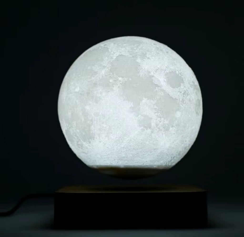 The Auralith Levitating 3-Colour Moon Lamp With Wooden Base