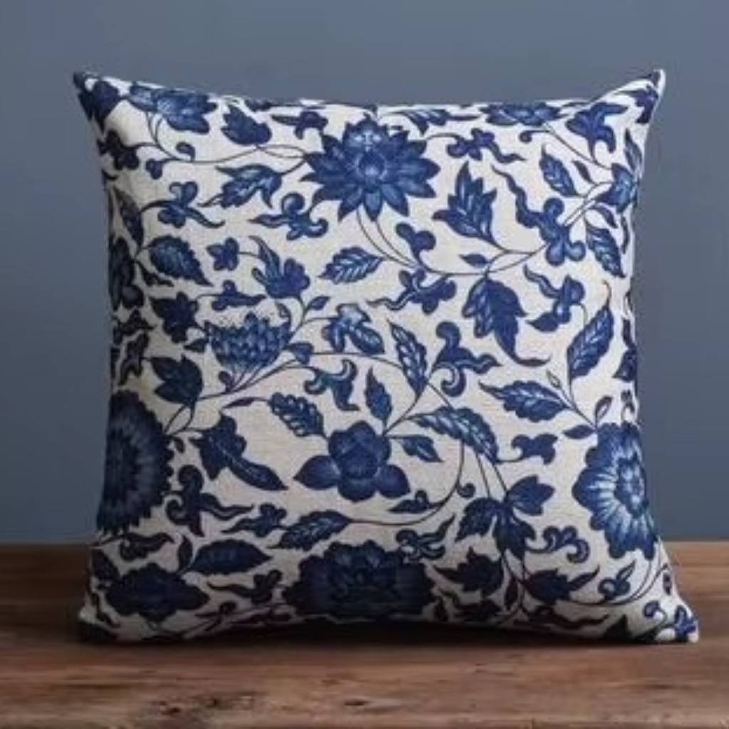 The AzureBloom Floral Cushion Cover