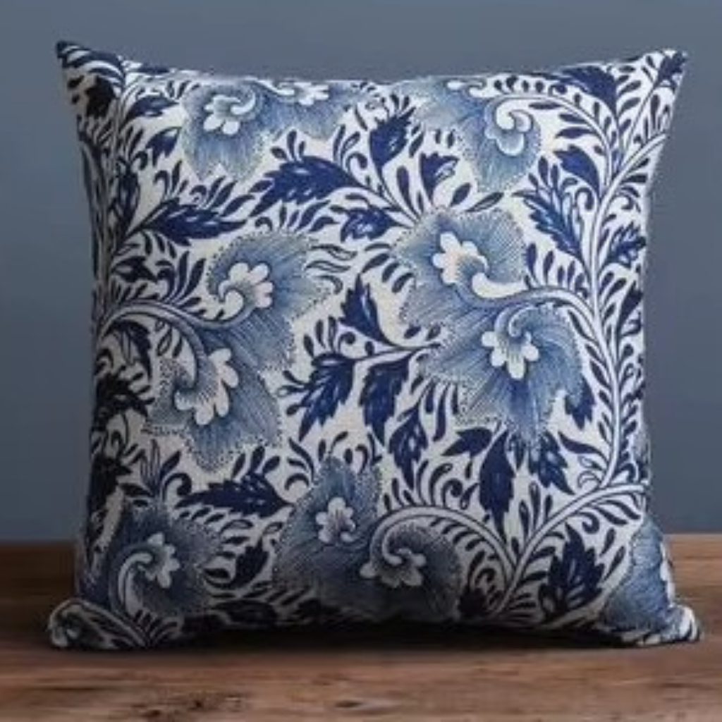 The AzureBloom Floral Cushion Cover
