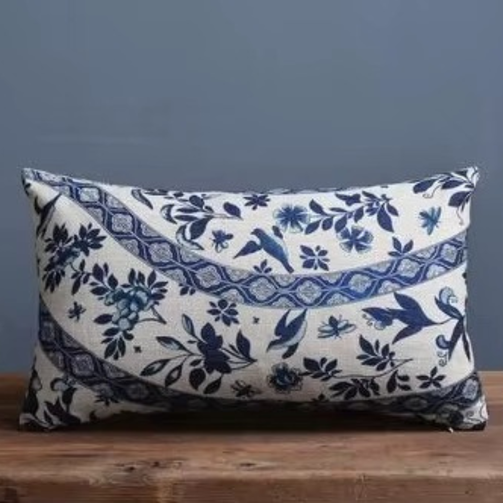 The AzureBloom Floral Cushion Cover