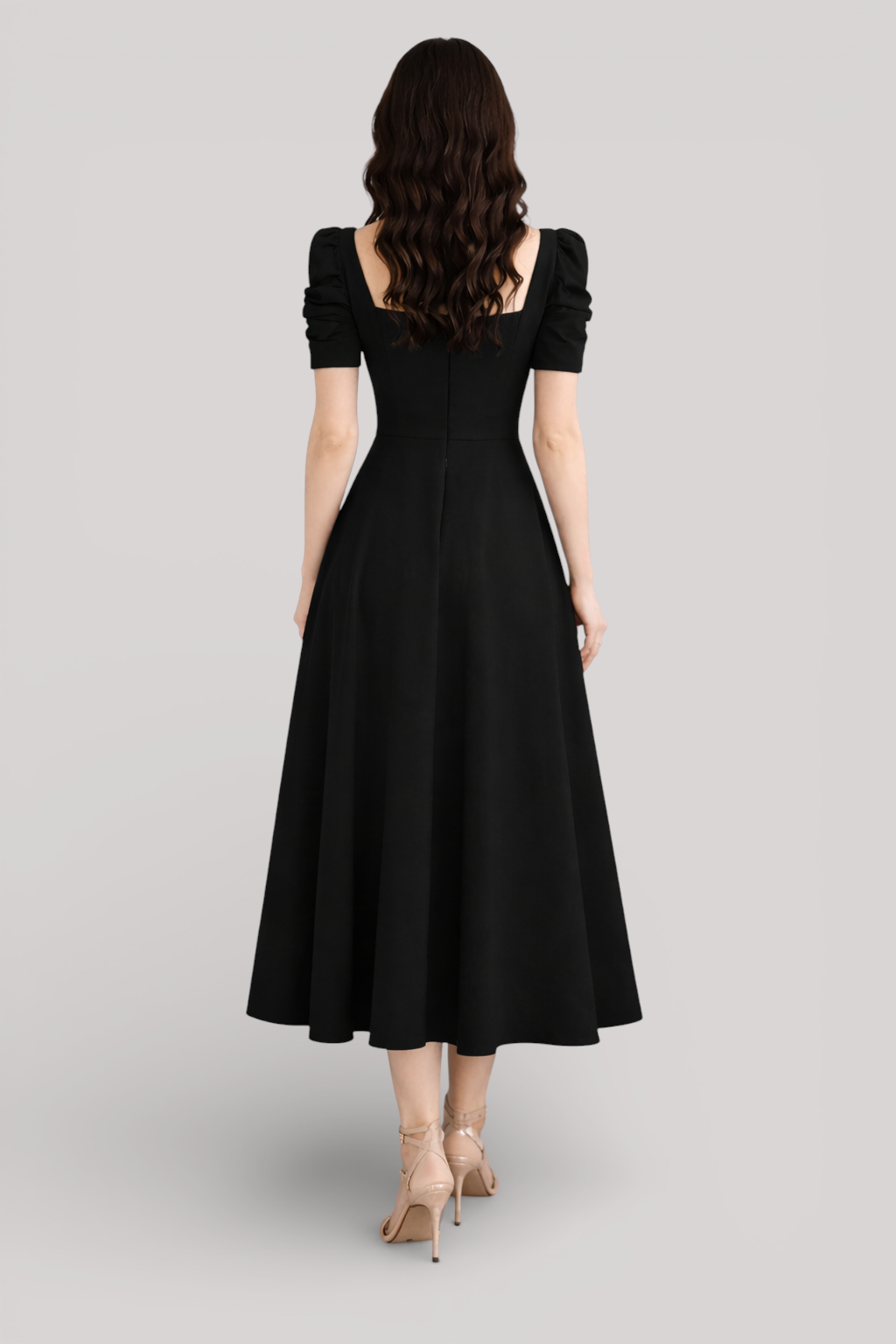 The Beatrice Puff Sleeve Square Neck Maxi Dress Slim Fit Summer Casual Style