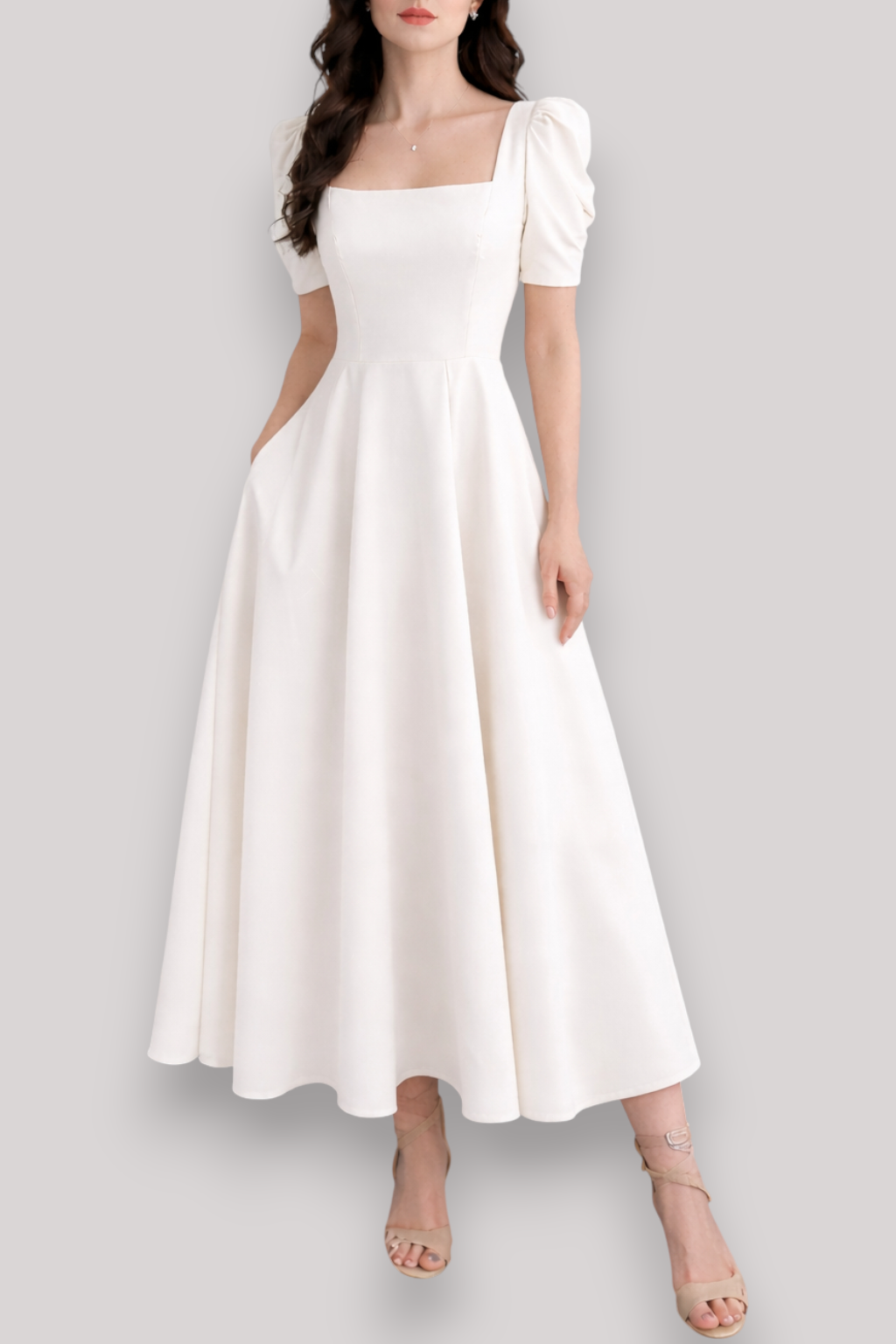 The Beatrice Puff Sleeve Square Neck Maxi Dress Slim Fit Summer Casual Style