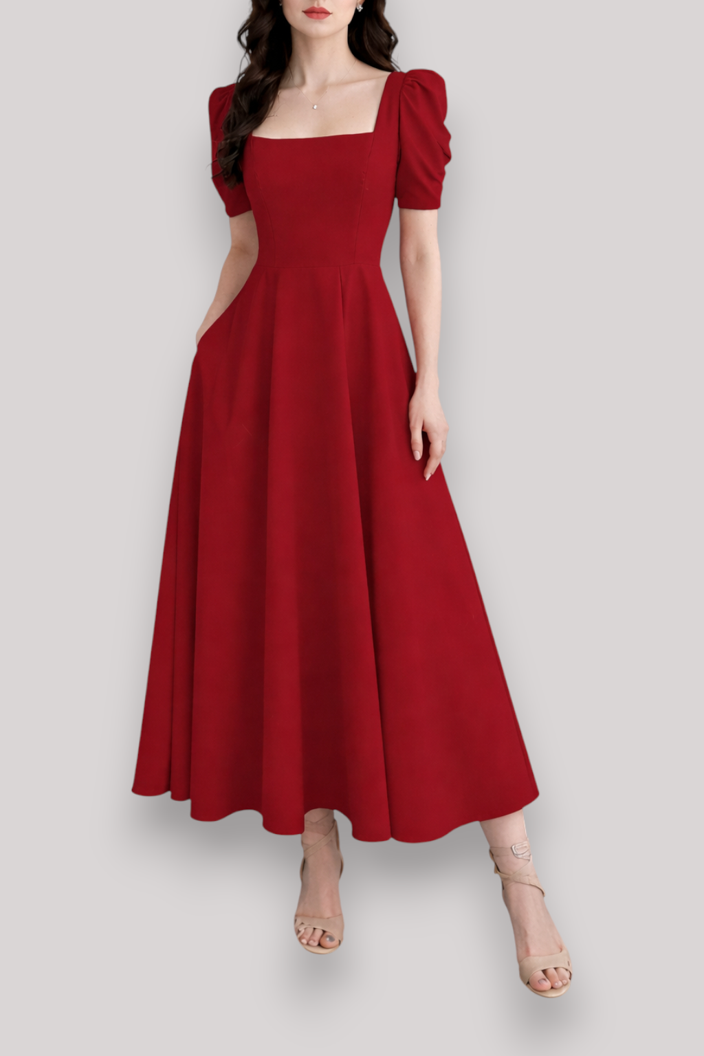 The Beatrice Puff Sleeve Square Neck Maxi Dress Slim Fit Summer Casual Style