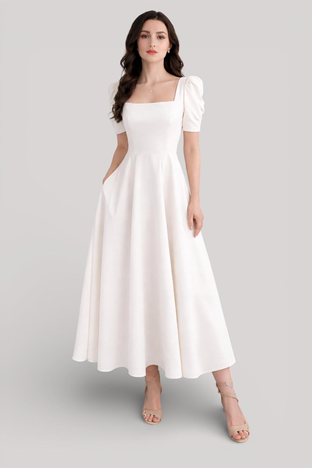 The Beatrice Puff Sleeve Square Neck Maxi Dress Slim Fit Summer Casual Style