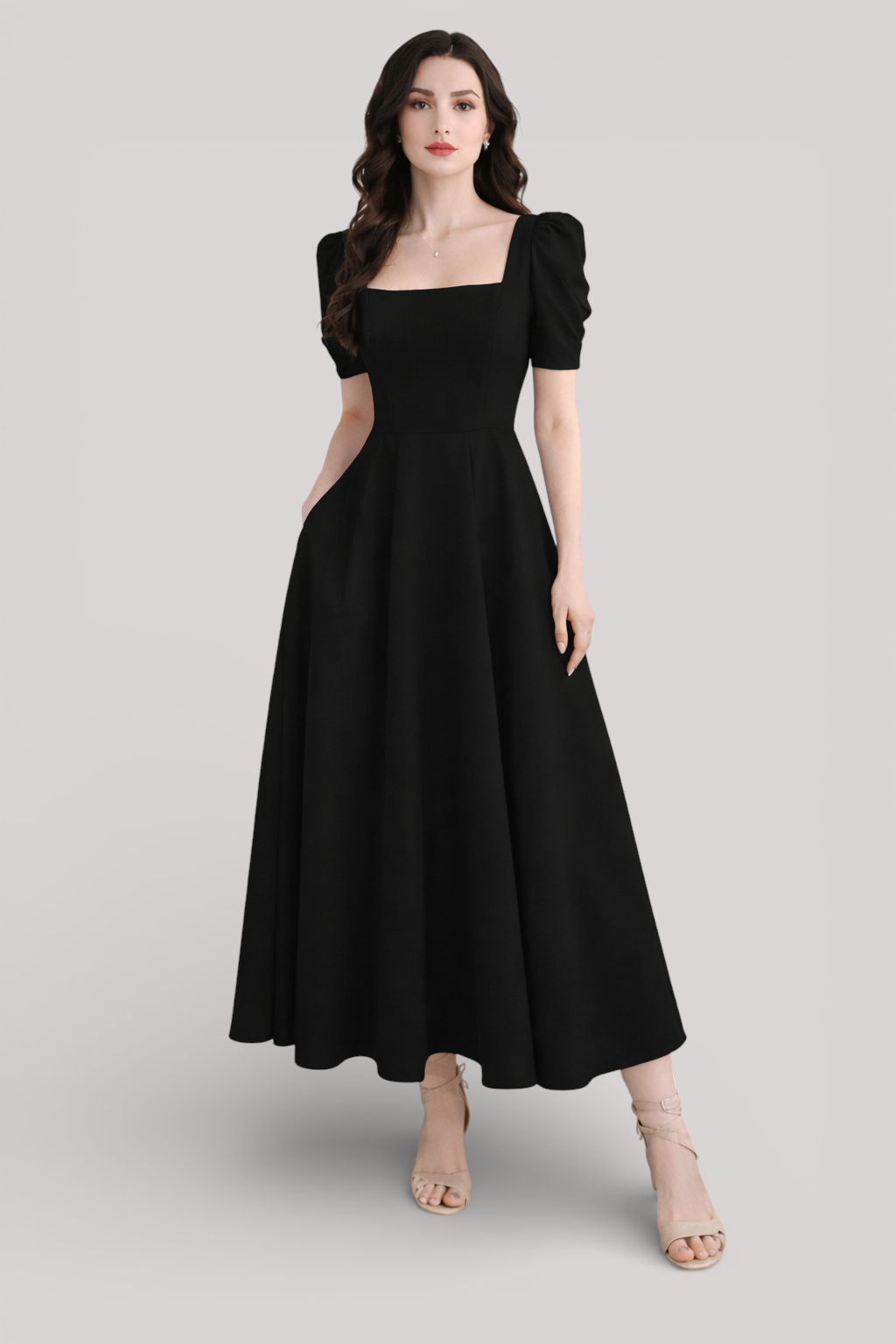 The Beatrice Puff Sleeve Square Neck Maxi Dress Slim Fit Summer Casual Style