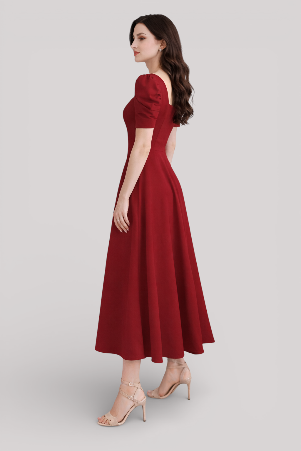 The Beatrice Puff Sleeve Square Neck Maxi Dress Slim Fit Summer Casual Style