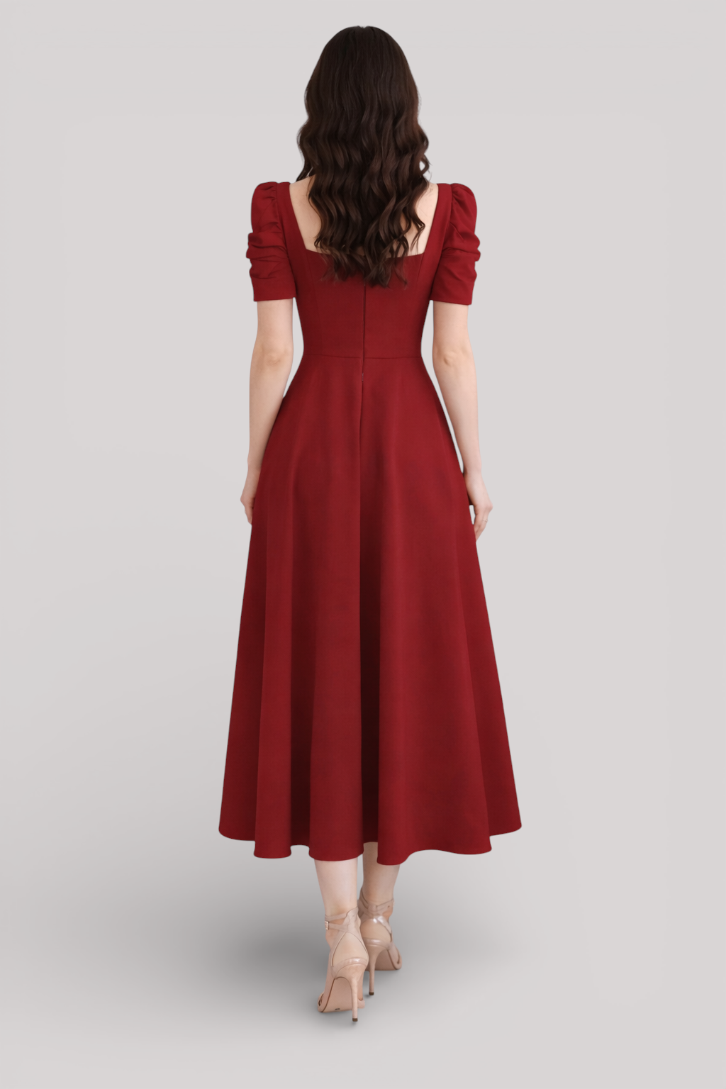 The Beatrice Puff Sleeve Square Neck Maxi Dress Slim Fit Summer Casual Style