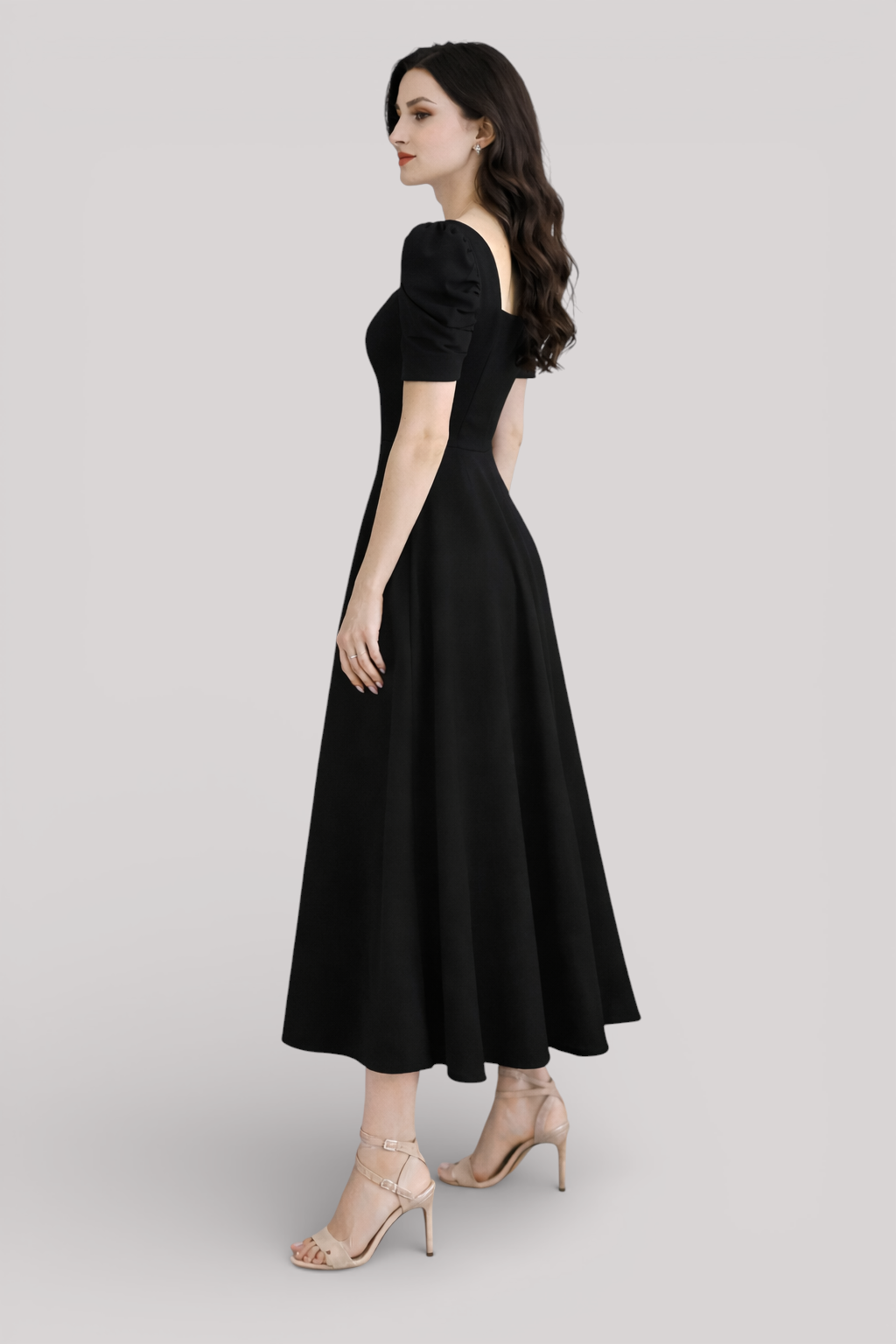 The Beatrice Puff Sleeve Square Neck Maxi Dress Slim Fit Summer Casual Style