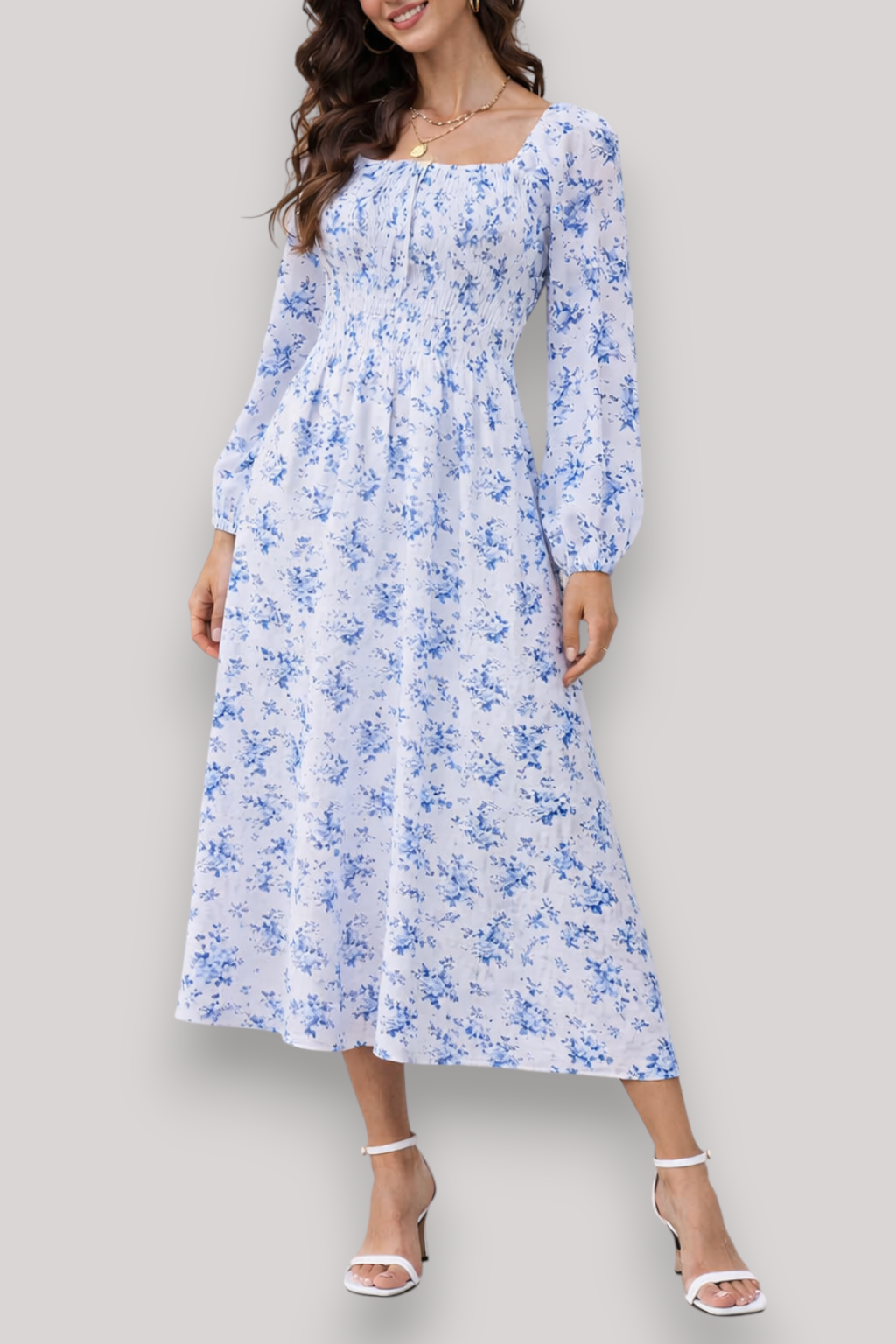The Bethany Women's Floral Long Sleeve Midi Dress