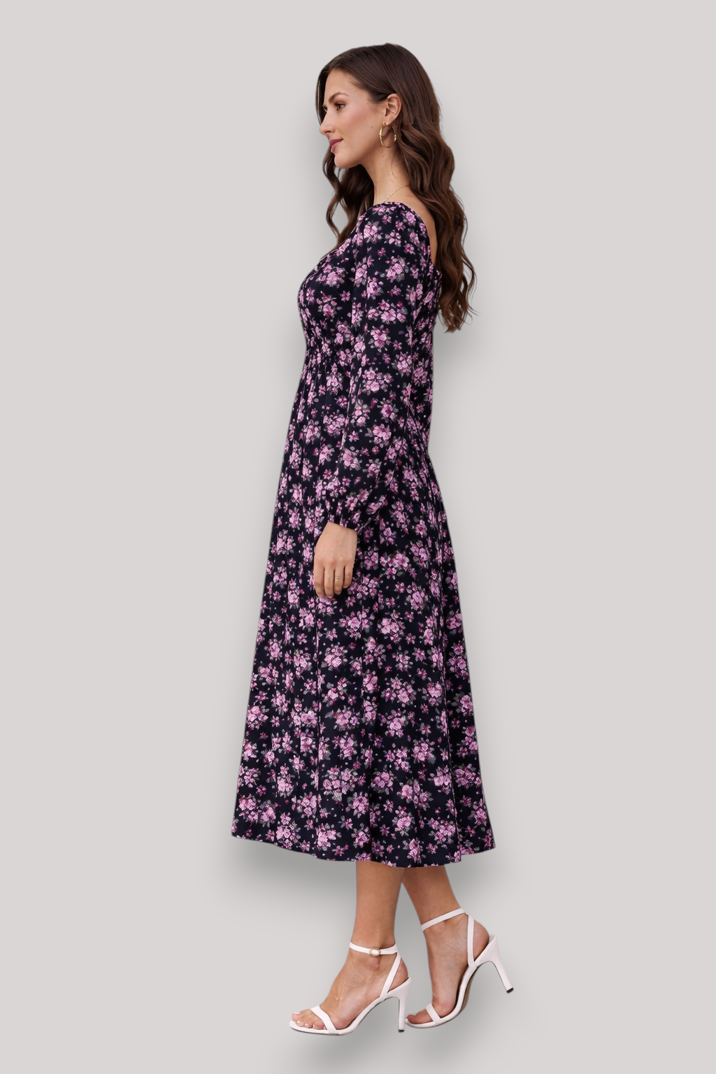 The Bethany Women's Floral Long Sleeve Midi Dress