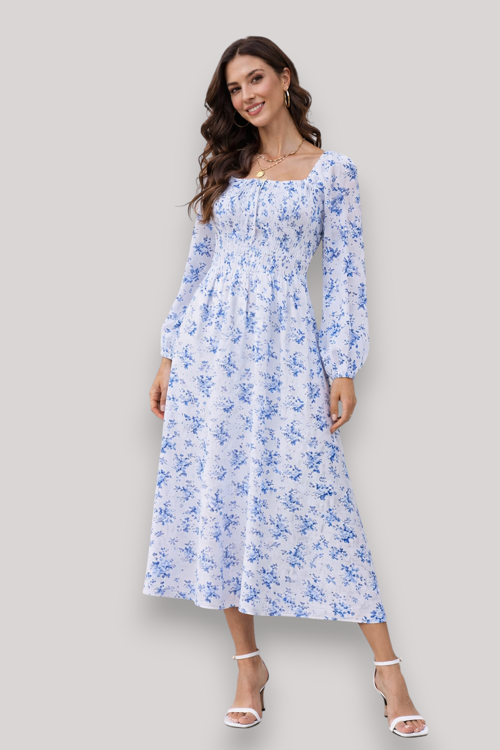The Bethany Women's Floral Long Sleeve Midi Dress