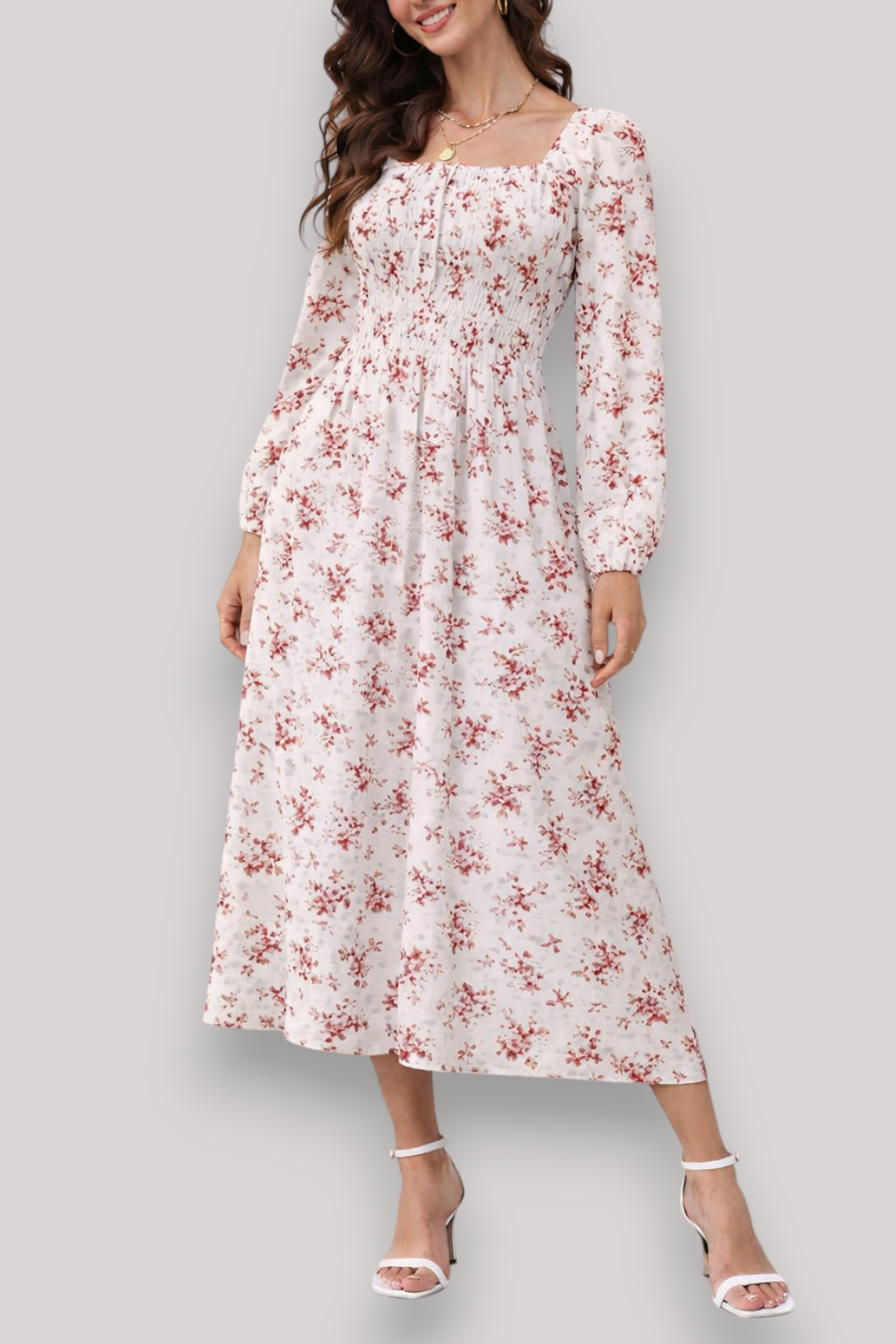 The Bethany Women's Floral Long Sleeve Midi Dress