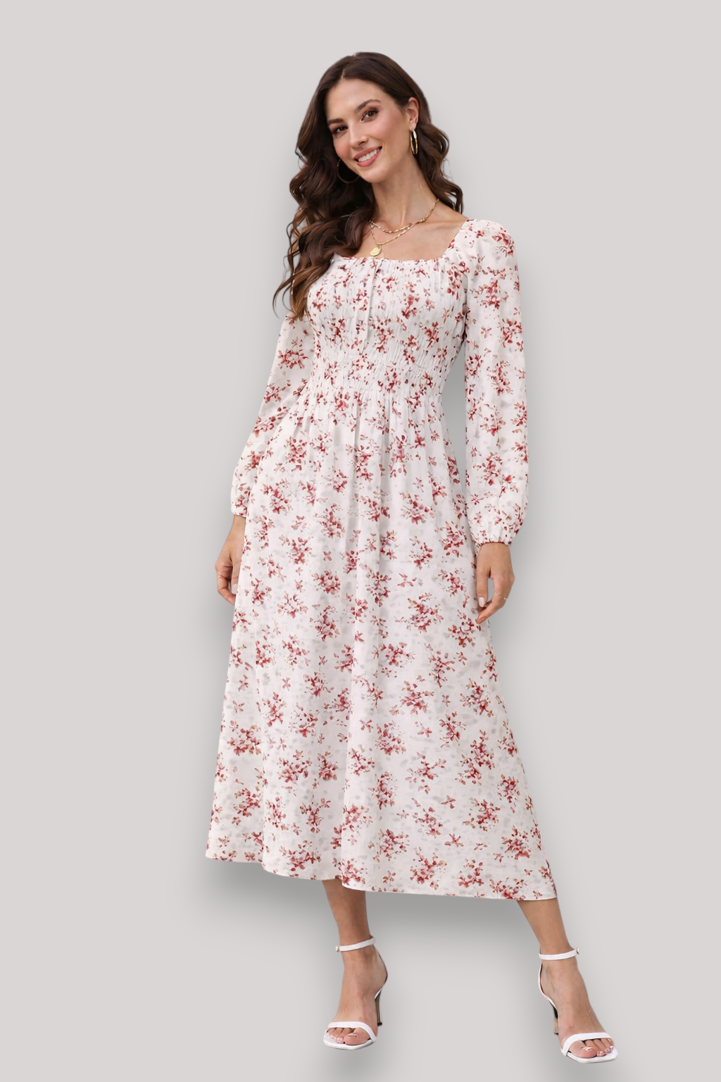The Bethany Women's Floral Long Sleeve Midi Dress