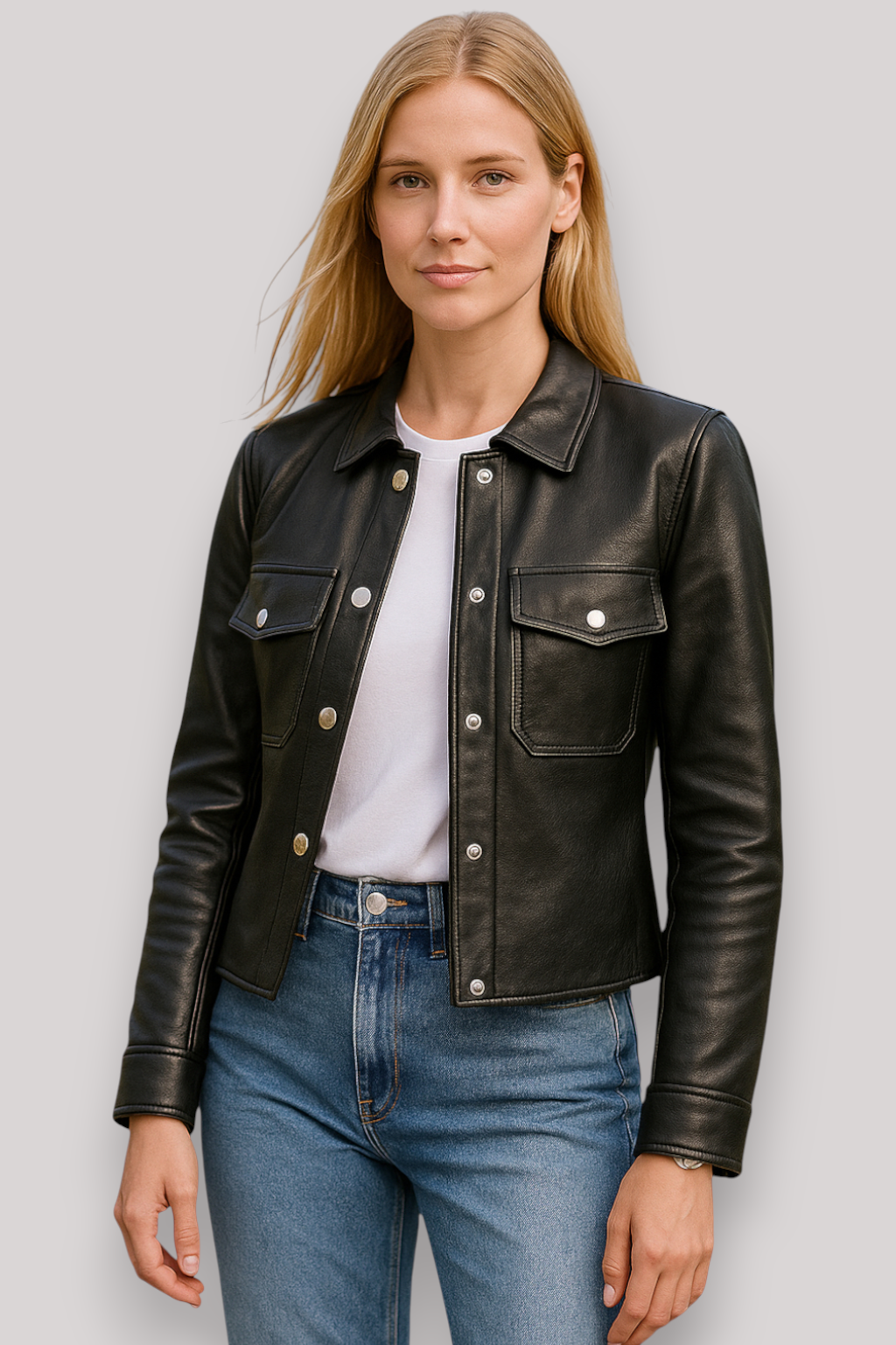 The Bracken PU Leather Jacket Winter Casual Round Neck Coat