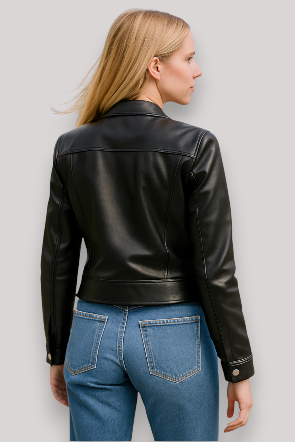 The Bracken PU Leather Jacket Winter Casual Round Neck Coat