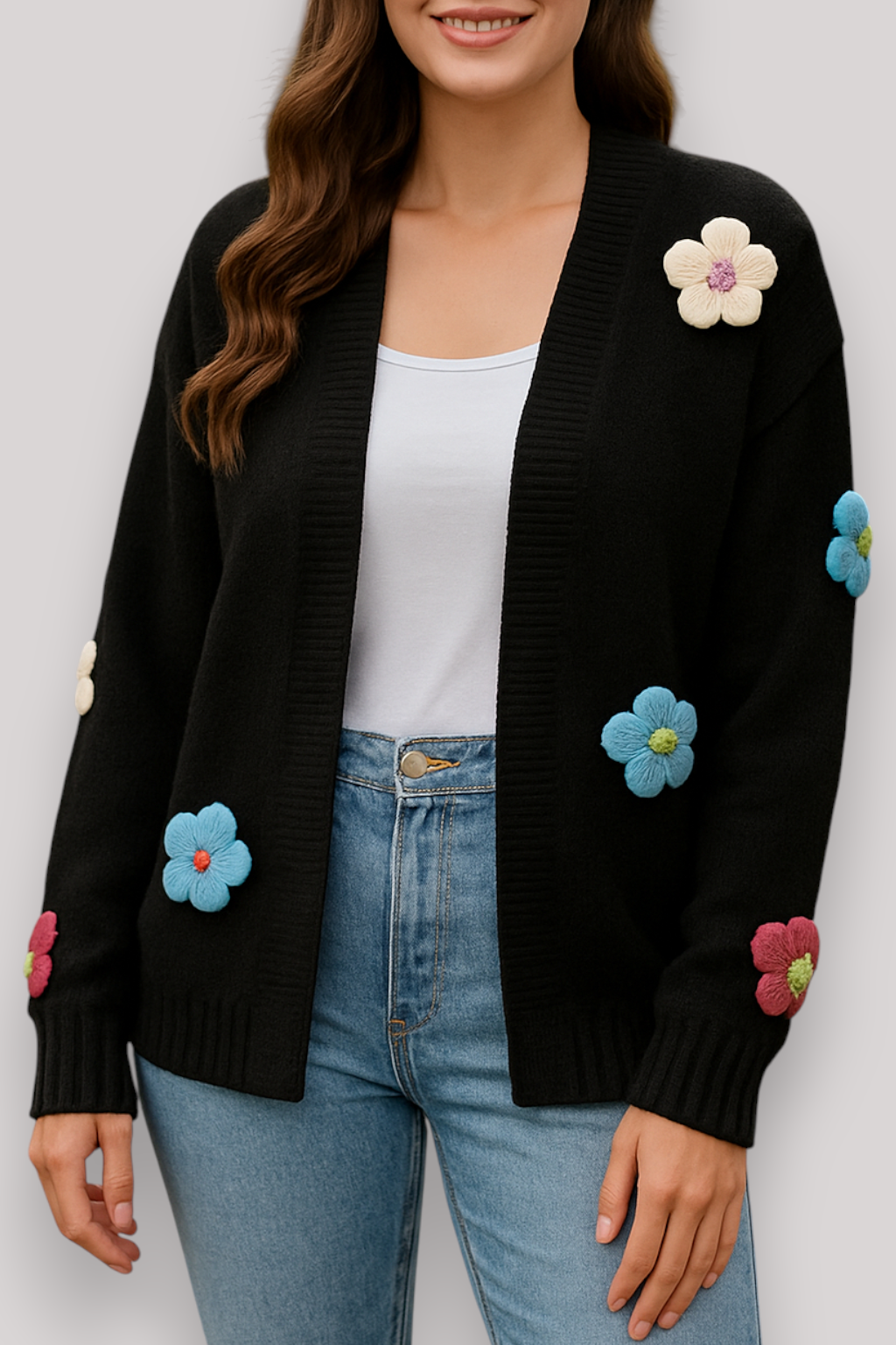 The Bramwell Floral Cardigan Thick Winter Long Sleeve Jumper