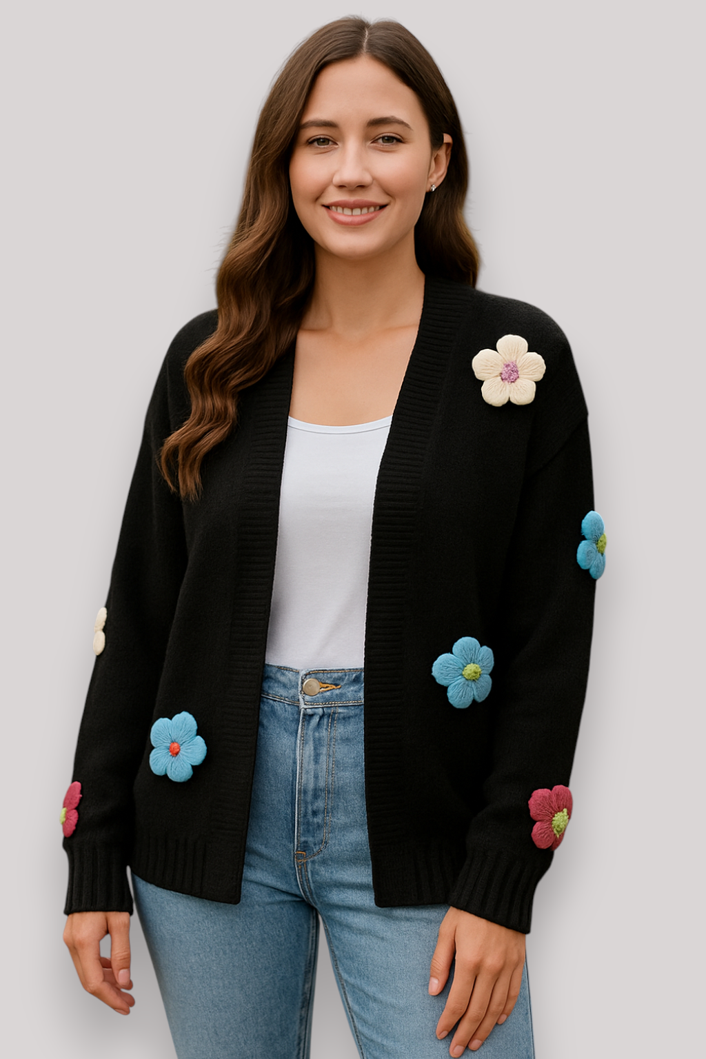 The Bramwell Floral Cardigan Thick Winter Long Sleeve Jumper