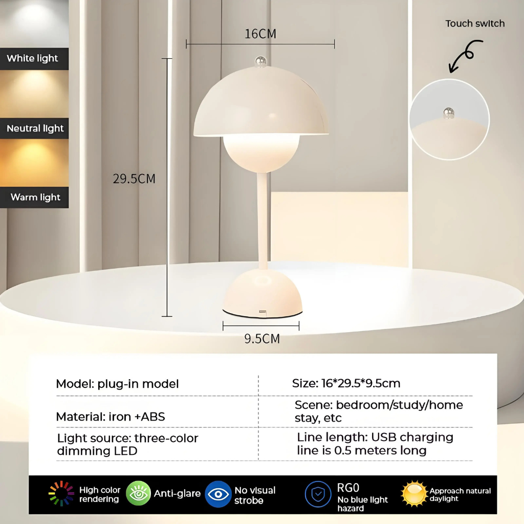 The Budelle USB Rechargeable Mushroom Table Lamp