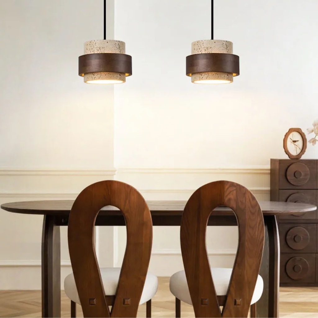 The Caldora Natural Stone Wood LED Pendant Light