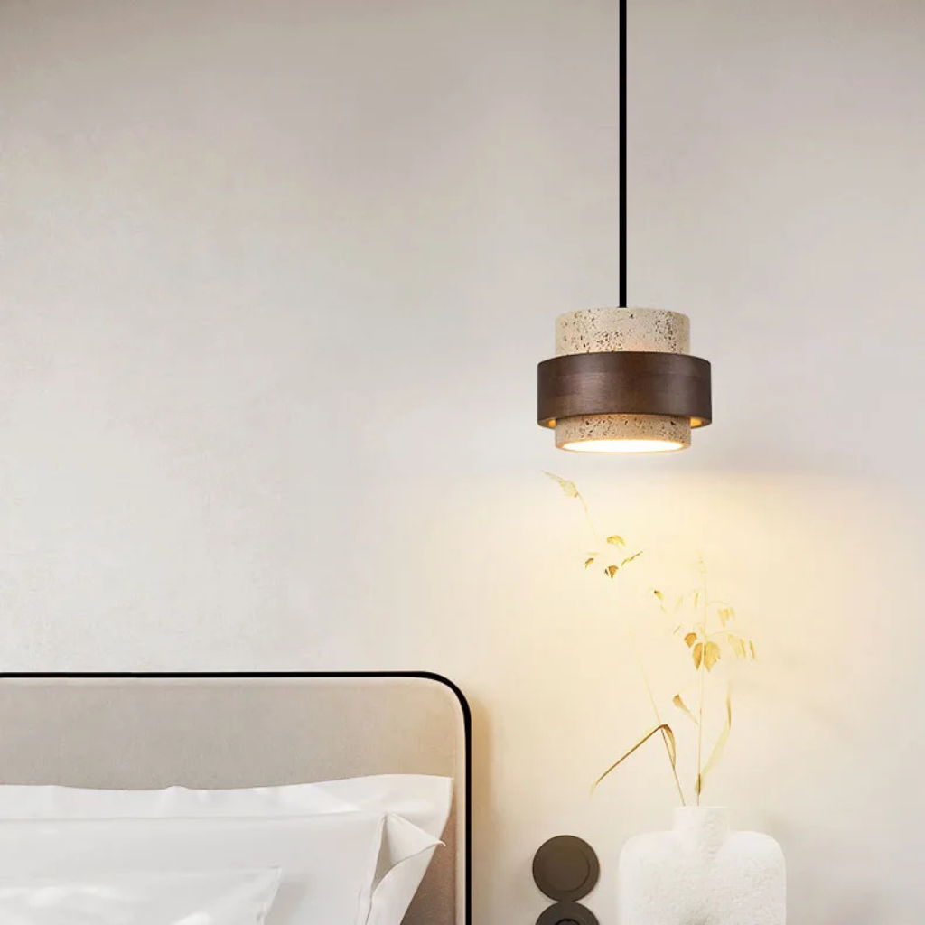 The Caldora Natural Stone Wood LED Pendant Light