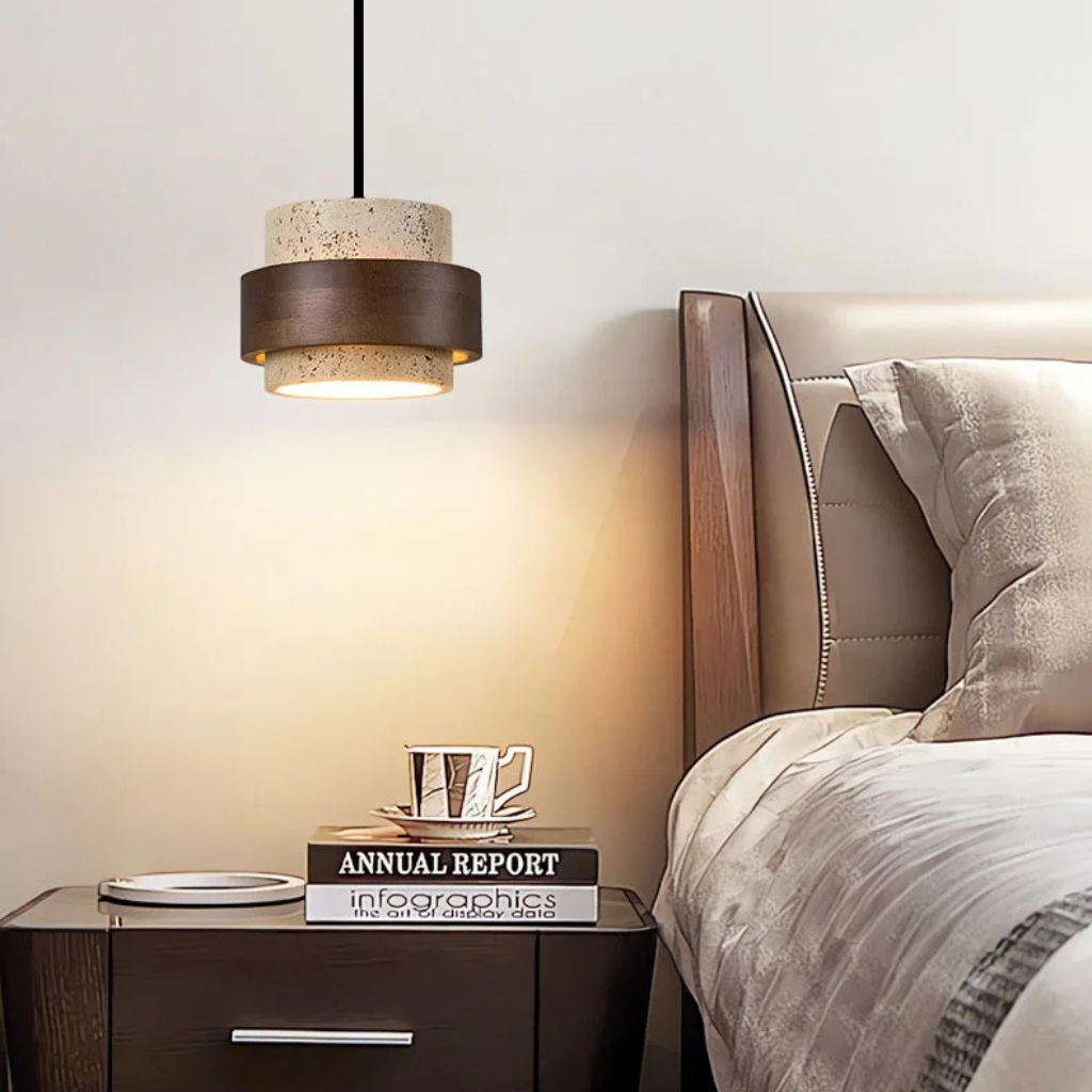 The Caldora Natural Stone Wood LED Pendant Light