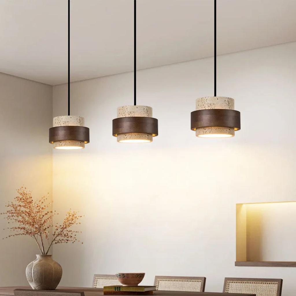The Caldora Natural Stone Wood LED Pendant Light