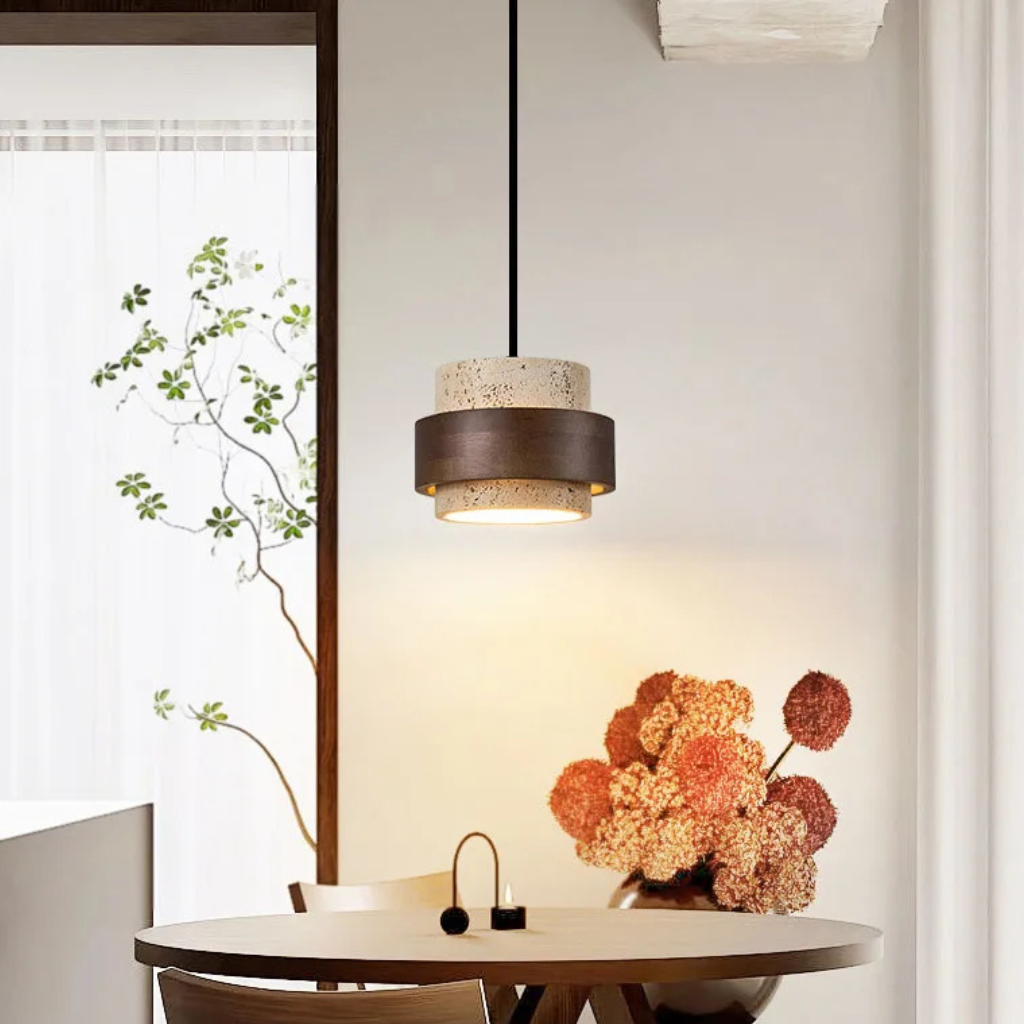 The Caldora Natural Stone Wood LED Pendant Light