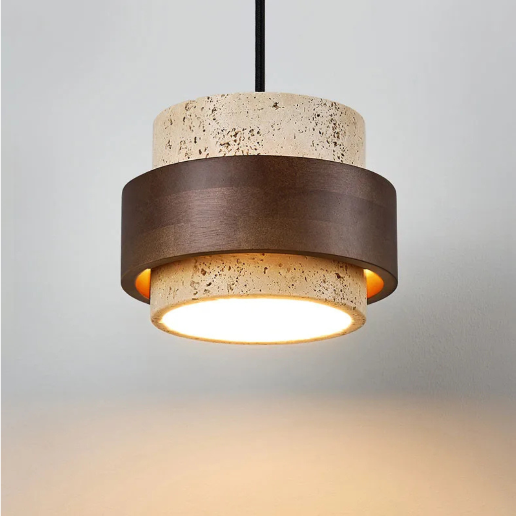 The Caldora Natural Stone Wood LED Pendant Light