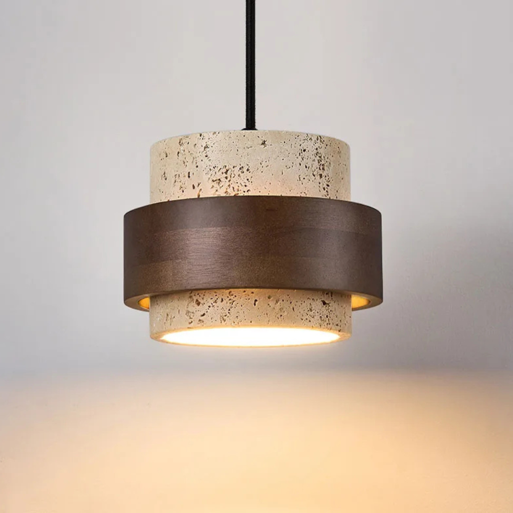 The Caldora Natural Stone Wood LED Pendant Light